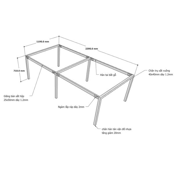 Kích thước chân bàn sắt lắp ráp