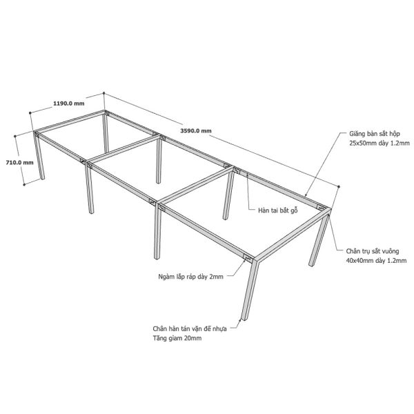 Kích thước Chân bàn sắt lắp ráp