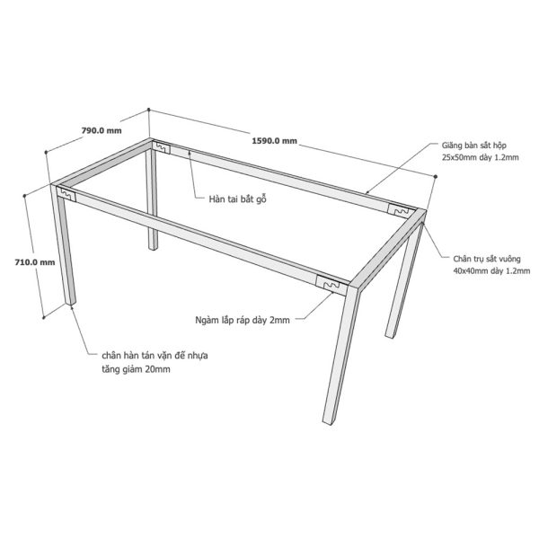 Kích thước Chân bàn sắt lắp ráp
