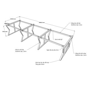 Kích thước Chân bàn sắt lắp ráp