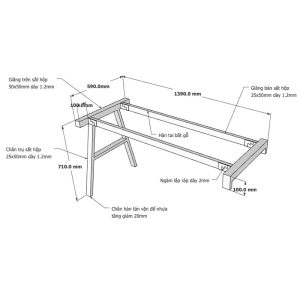 Kích thước Chân bàn sắt lắp ráp