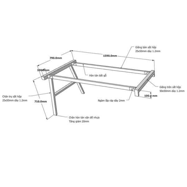 Kích thước Chân bàn sắt lắp ráp