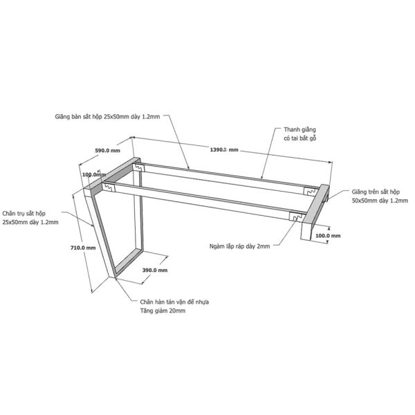 Kích thước Chân bàn sắt lắp ráp