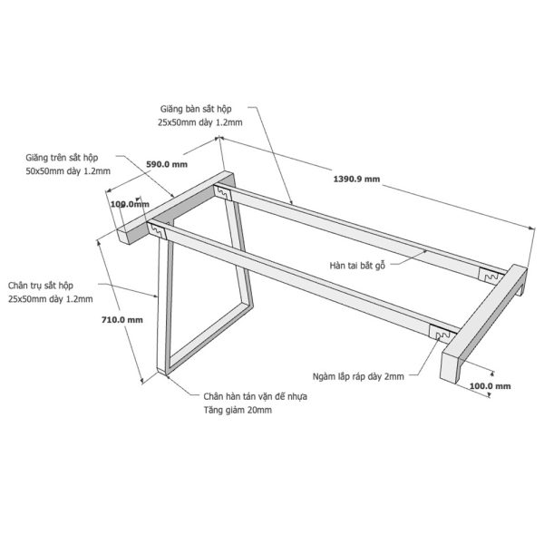Kích thước Chân bàn sắt lắp ráp