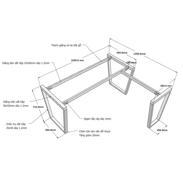 kích thước chân bàn sắt lắp ráp