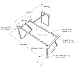 Kích thước chân bàn sắt lắp ráp