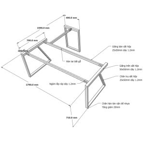 Kích thước chân bàn sắt lắp ráp