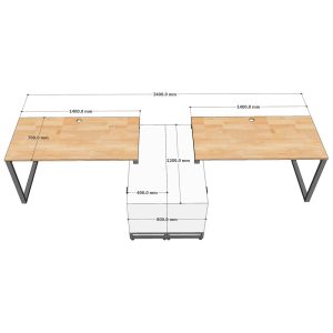 Cụm 2 bàn làm việc gác tủ 340x120cm gỗ cao su HBRT081