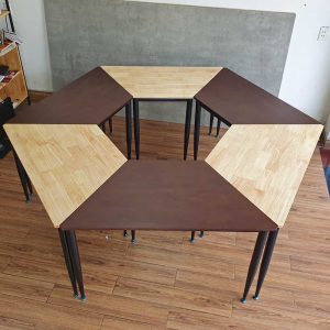Cụm 6 bàn hình thang gỗ cao su chân sắt Cone HBLG045