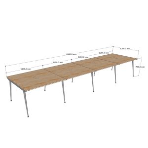 Bàn cụm 8 chỗ 480x120cm gỗ cao su chân sắt hệ CONE HBCO063