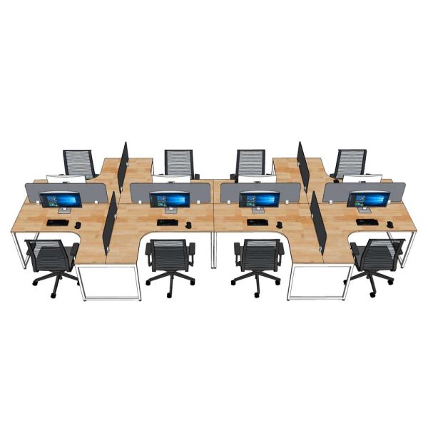 Bàn cụm 8 chỗ bản mở rộng gỗ cao su chân sắt hệ Slean HBSL033
