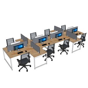 Bàn cụm 8 chỗ bản mở rộng gỗ cao su chân sắt hệ Slean HBSL033