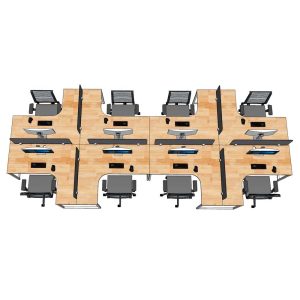 Bàn cụm 8 chỗ bản mở rộng gỗ cao su chân sắt hệ Slean HBSL033