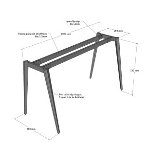 Chân sắt lắp ráp cho bàn 140x60cm hệ Đa Giác CHDG003