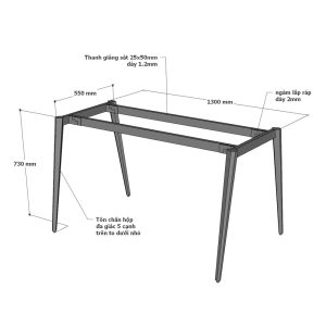 Chân sắt lắp ráp cho bàn 140x80cm hệ Đa Giác sơn tĩnh điện CHDG008