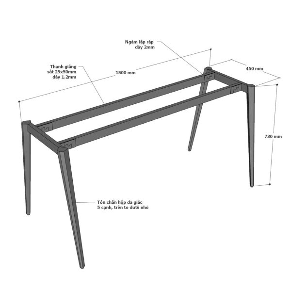 Chân sắt lắp ráp cho bàn 160x70cm hệ Đa Giác CHDG006