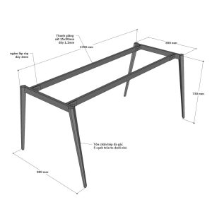 Chân sắt lắp ráp cho bàn họp 180x90cm hệ Đa Giác sơn tĩnh điện CHDG013