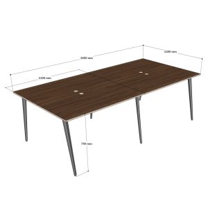 Bàn cụm 4 chỗ 240x120cm gỗ plywood chân sắt hệ Đa Giác HDG012