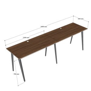 Bàn cụm 2 người 240x60cm gỗ plywood chân sắt hệ Đa Giác HDG009