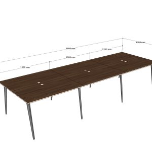 Bàn cụm 6 chỗ 360x120cm gỗ plywood chân sắt hệ Đa Giác HDG013