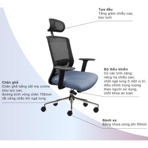 Ghế văn phòng chân xoay có tựa đầu HOM1009-01