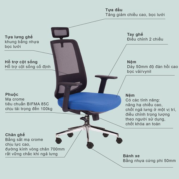 Ghế văn phòng chân xoay có tựa đầu HOM1080-01A