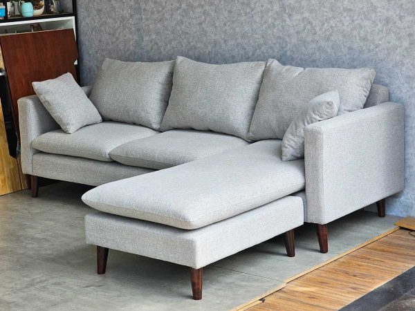 Sofa góc L 220x86cm nệm bọc vải chân gỗ SFL68023