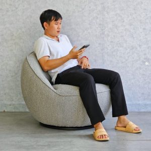 Ghế sofa xoay ELEGA bọc vải BOUCLÉ trắng xám GSD68082