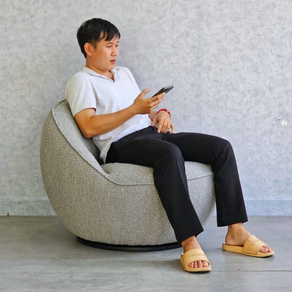 Ghế sofa xoay ELEGA bọc vải BOUCLÉ trắng xám GSD68082
