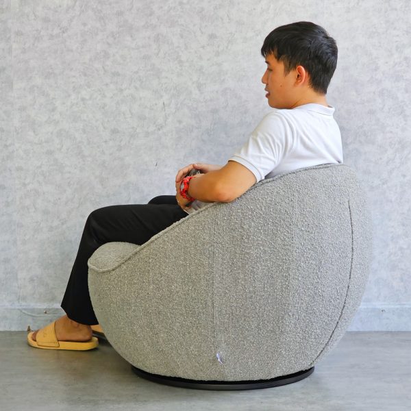 Ghế sofa xoay ELEGA bọc vải BOUCLÉ trắng xám GSD68082