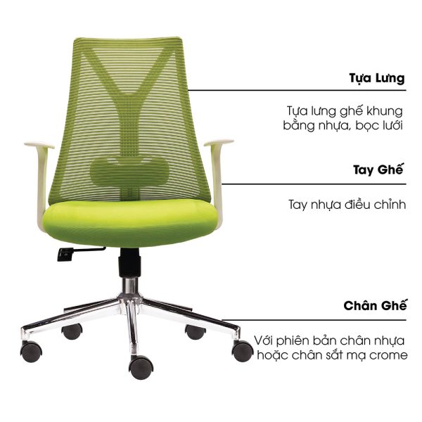 Ghế văn phòng chân xoay nệm xanh khung trắng HOM1087T-01