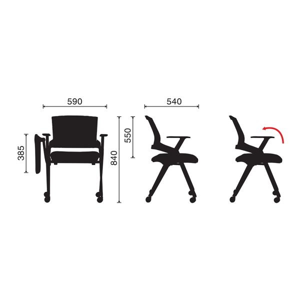 GXVP68011  - Ghế xếp văn phòng có bàn và bánh xe di động