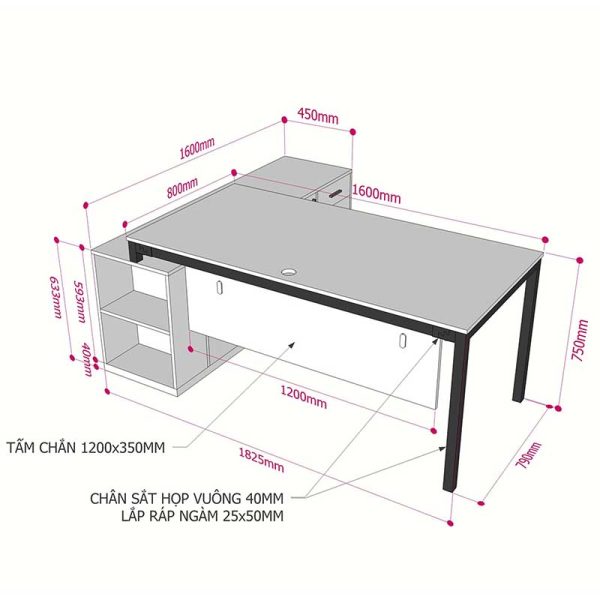 Bàn giám đốc 180x160cm chân bàn kết hợp tủ hệ Uconcept HBUC033