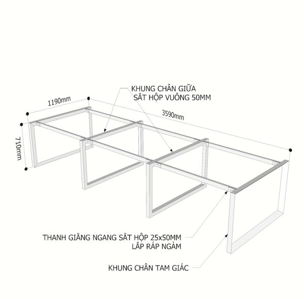 Chân bàn cụm 6 360x120cm chân sắt tam giác hệ Trian II HCTG021