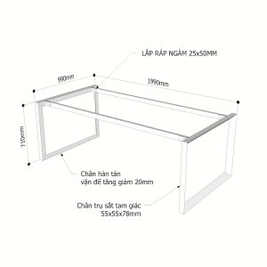 Chân sắt tam giác cho bàn họp 200x100cm hệ Trian II HCTG023