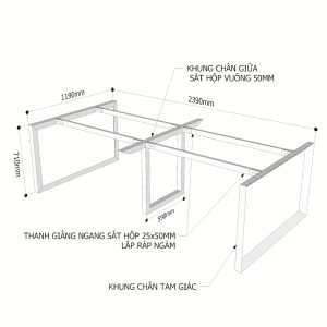 Chân sắt tam giác cho bàn họp 240x120cm hệ Trian II HCTG024