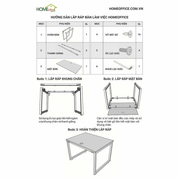 Bàn làm việc 120x60 AConcept chân sắt lắp ráp HBAC002