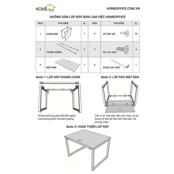 hướng dẫn lắp ráp chân bàn homeoffice