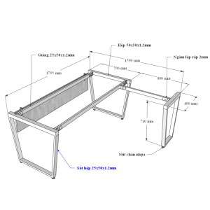 Kích thước Bàn chữ L 160x160 Trapeze Concept lắp ráp