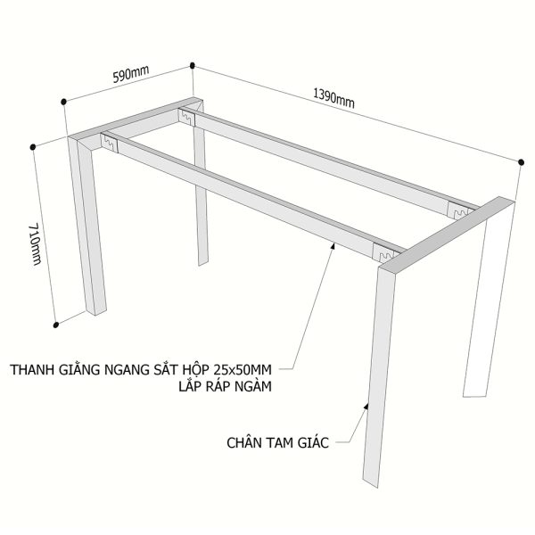 Kích thước Chân bàn sắt lắp ráp