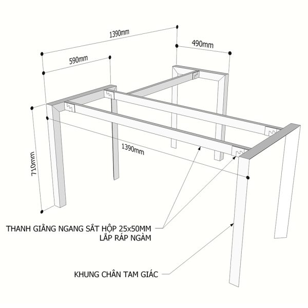 Kích thước Chân bàn sắt lắp ráp