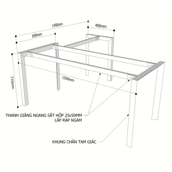 Kích thước Chân bàn sắt lắp ráp