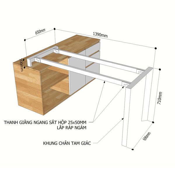 Kích thước Chân bàn sắt lắp ráp