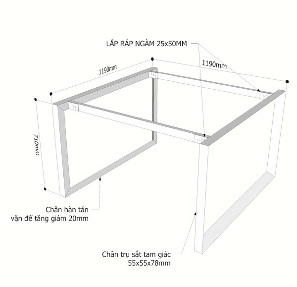Kích thước chân sắt tam giác bàn cụm 2