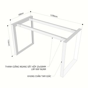 Kích thước chân sắt tam giác lắp ráp hệ Trian II cho bàn 120x60cm