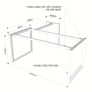 Kích thước chân sắt tam giác cho bàn chữ l