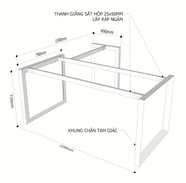 Kích thước chân sắt tam giác cho bàn chữ l