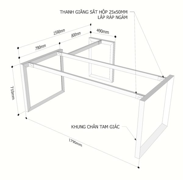 Kích thước chân sắt tam giác cho bàn chữ l