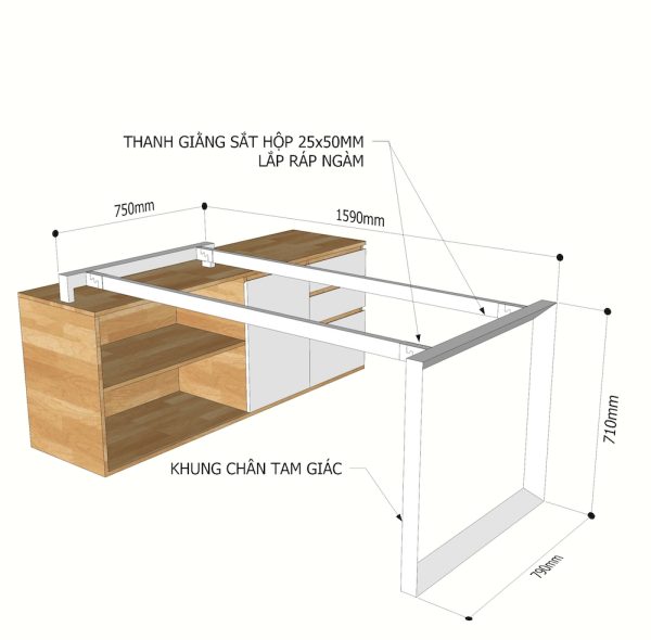 Kích thước chân sắt tam giác bàn chân tủ