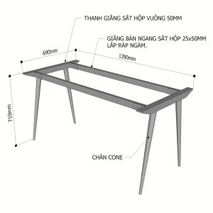 Chân sắt lắp ráp cho bàn 140x70cm hệ CONE sơn tĩnh điện HCCO005